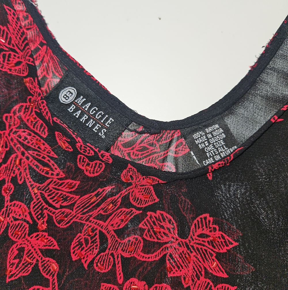 Maggie Barnes Black Sheer Poncho with Red Floral Embroidery - Picture 7 of 7